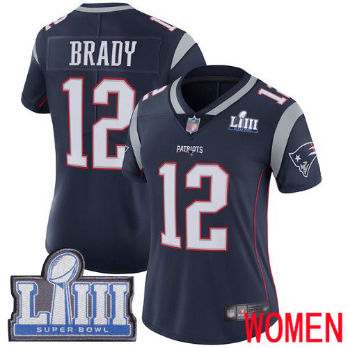 New England Patriots Football #12 Super Bowl LIII Limited Navy Blue Women Tom Brady Home NFL Jersey->new england patriots->NFL Jersey